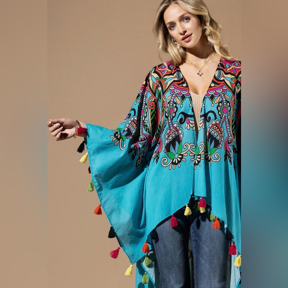 Maya Boho Colorful Fringe Kimono - Picture 3 of 6